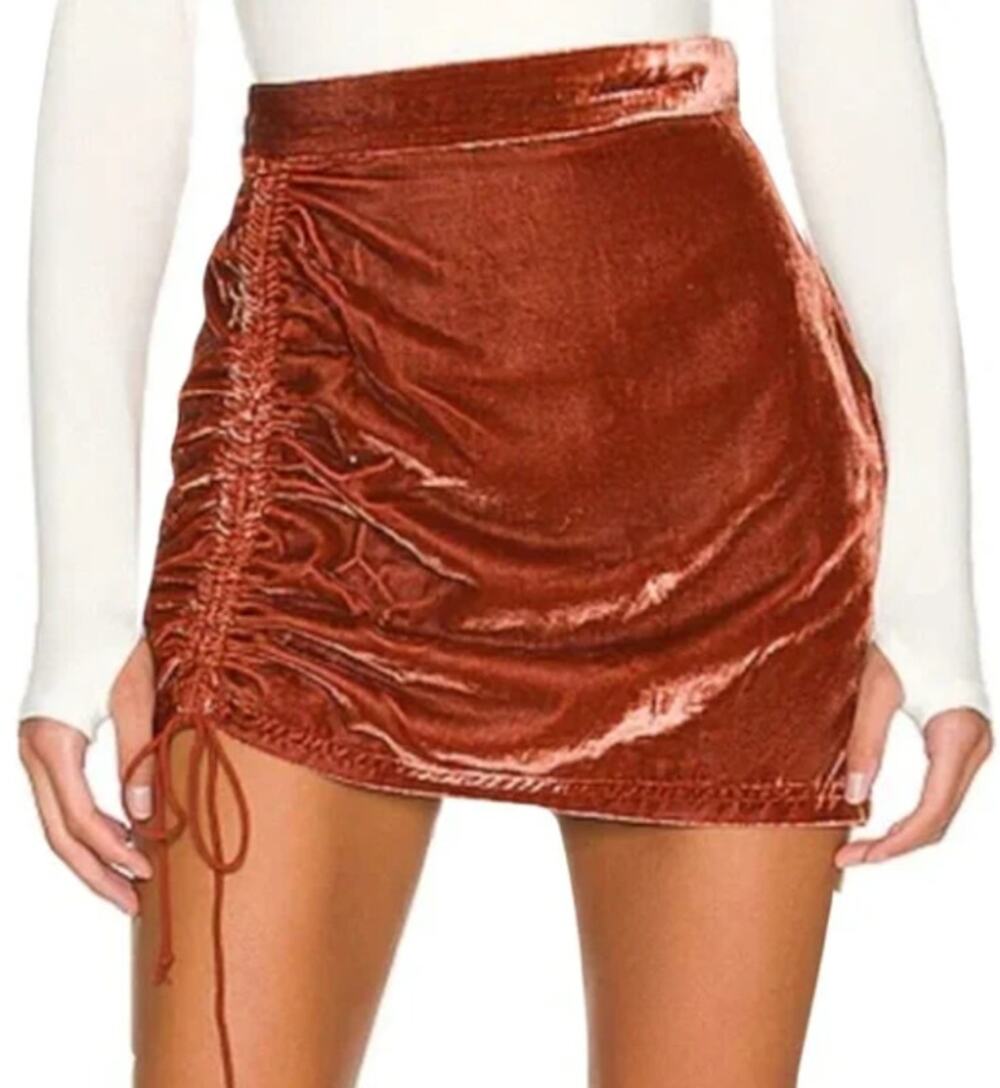 Free People Vivienne Velvet Cinched Mini Skirt Size 4 Boho Festival Party Sexy